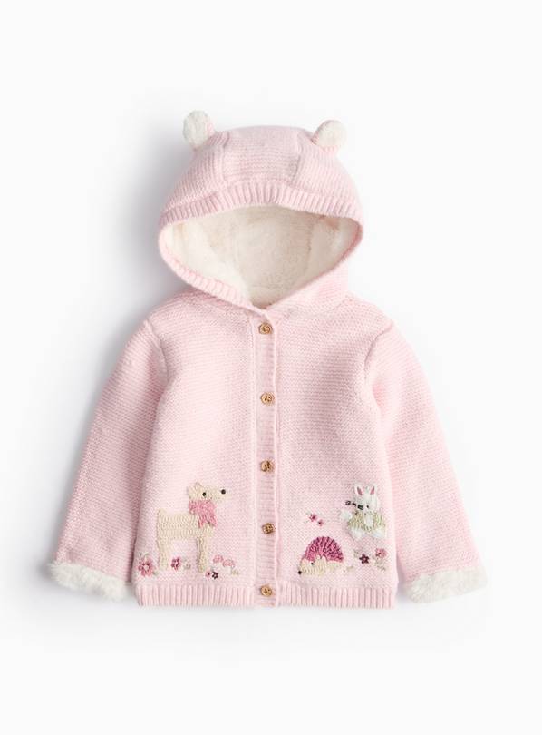 Pink Woodland Friends Design Hooded Cardigan  12-18 months