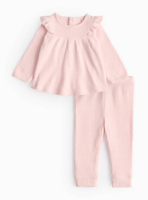 Pink Ribbed Soft Knit Top & Bottoms Set 9-12 months