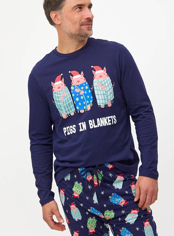 Matching Family Men's Christmas Pigs In Blankets Printed Pyjamas  M