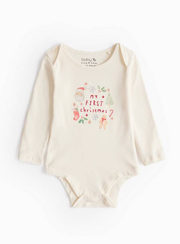 My First Christmas Slogan Long Sleeve Bodysuit  3-6 months