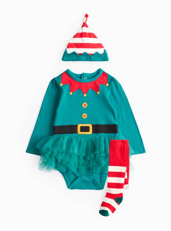 Green Novelty Christmas Elf Tutu Bodysuit Set 9-12 months