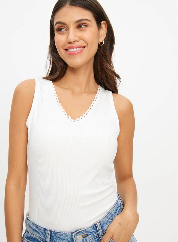 Cream Scallop Trim V Neck Vest Top  16