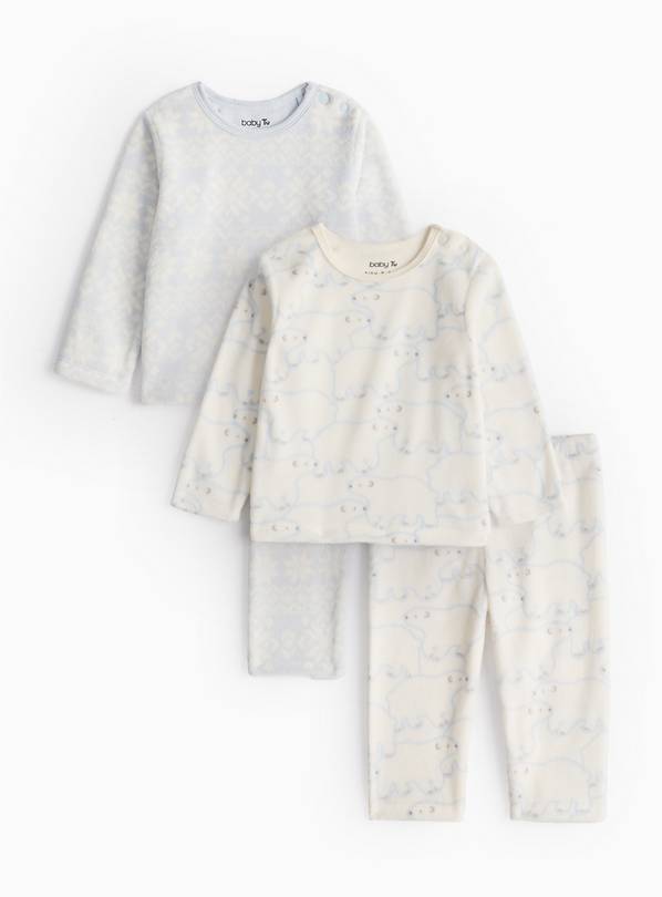 Polar Bear & Snowflake Print Fleece Pyjama Sets 2 Pack 3-6 months