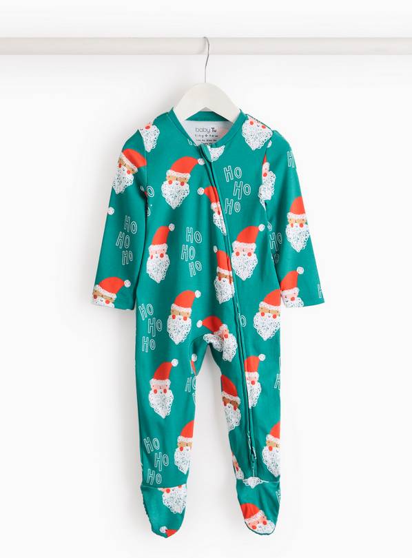 Christmas Santas Face Print Zip-Through Sleepsuit Up to 3 mths