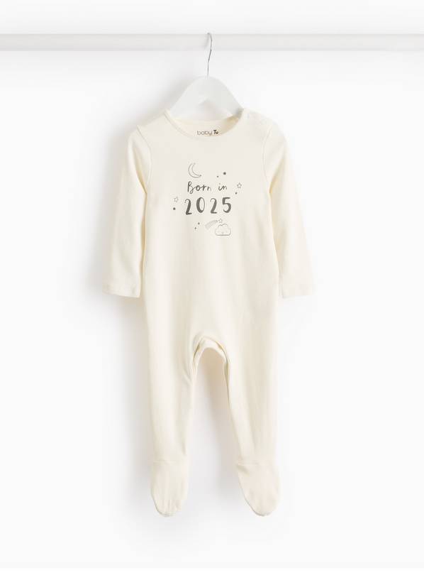 Cream Born In 2025 Slogan Sleepsuit Up to 3 mths