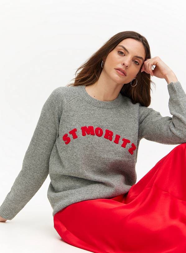 Grey St Moritz Slogan Jumper 16