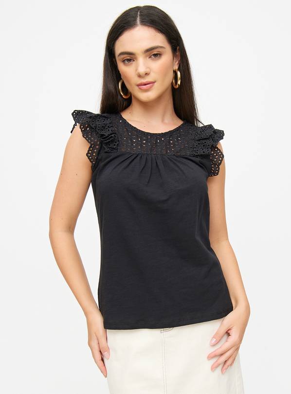 Black Broderie Frill Sleeve Top 20