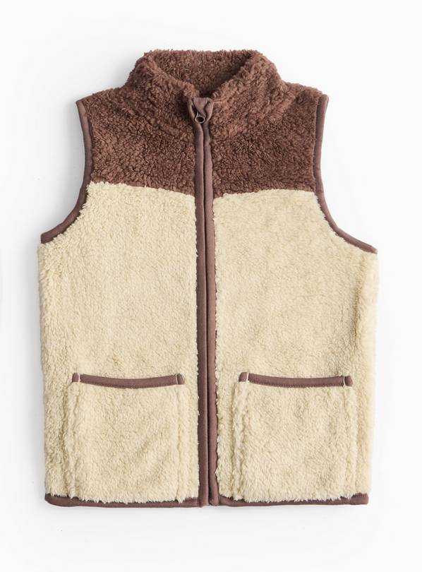 Brown Colour Block Borg Fleece Gilet  1-2 years