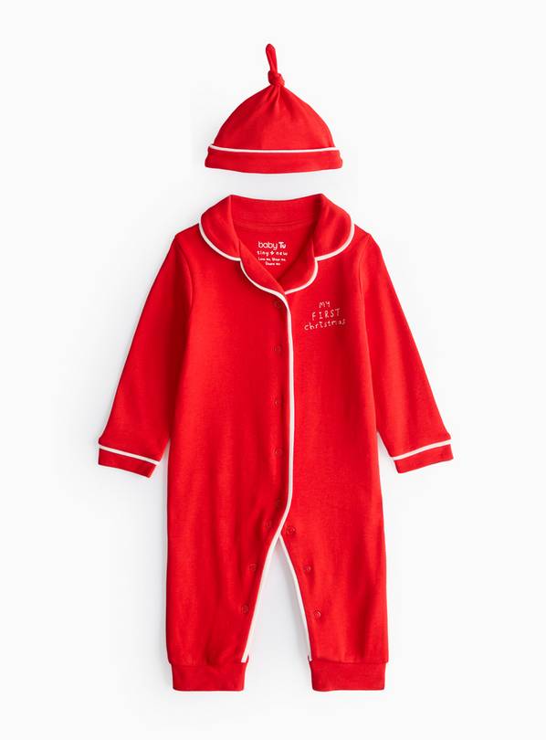 Red Christmas Sleepsuit & Hat Set 9-12 months