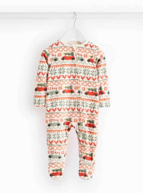 Matching Family Baby Christmas Fair Isle Car Print Fleece Sleepsuit Up to 3 mths