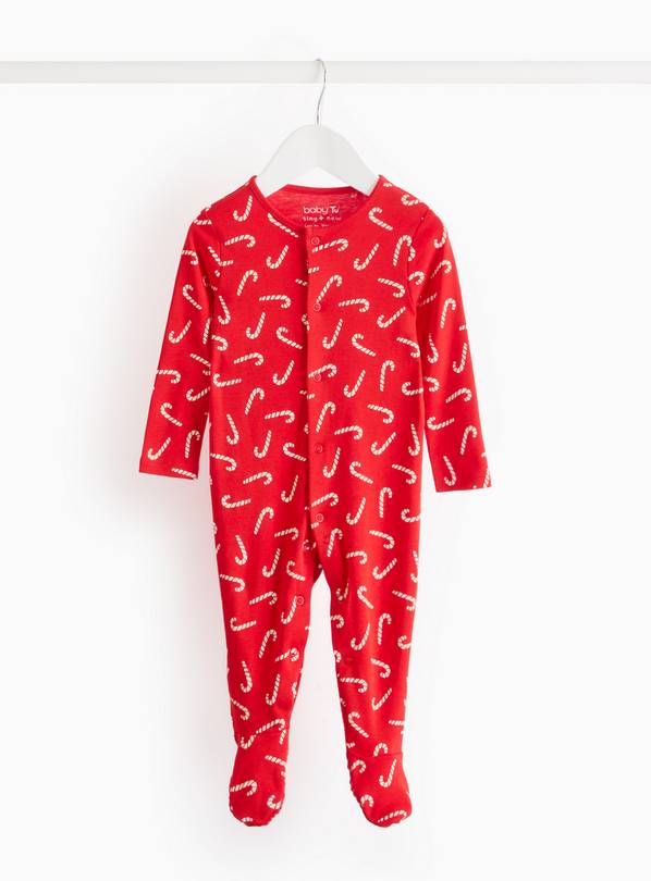 Christmas Red Candy Cane Printed Sleepsuit Newborn