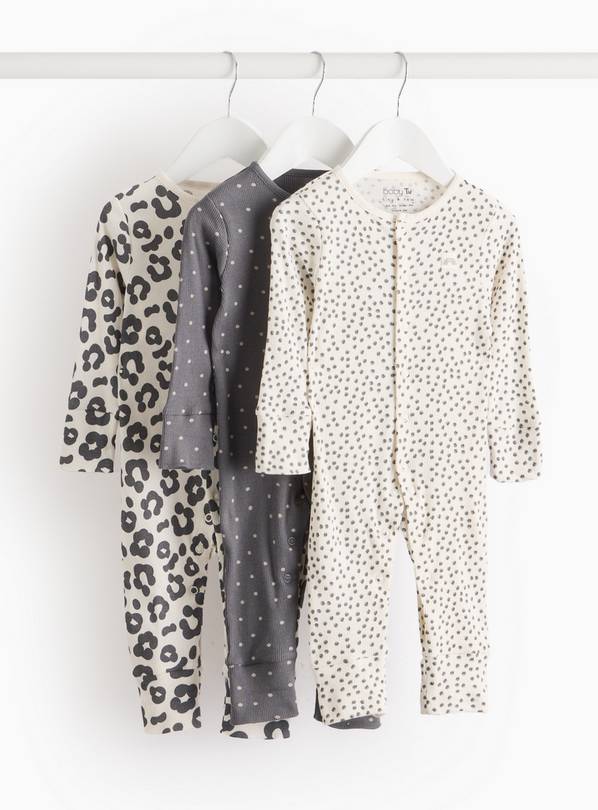 Tu Grow With Me Mono Printed Ribbed Sleepsuits 3 Pack Tiny Baby
