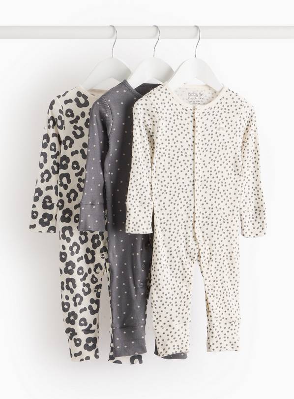 Mono Printed Ribbed Sleepsuits 3 Pack 3-6 months