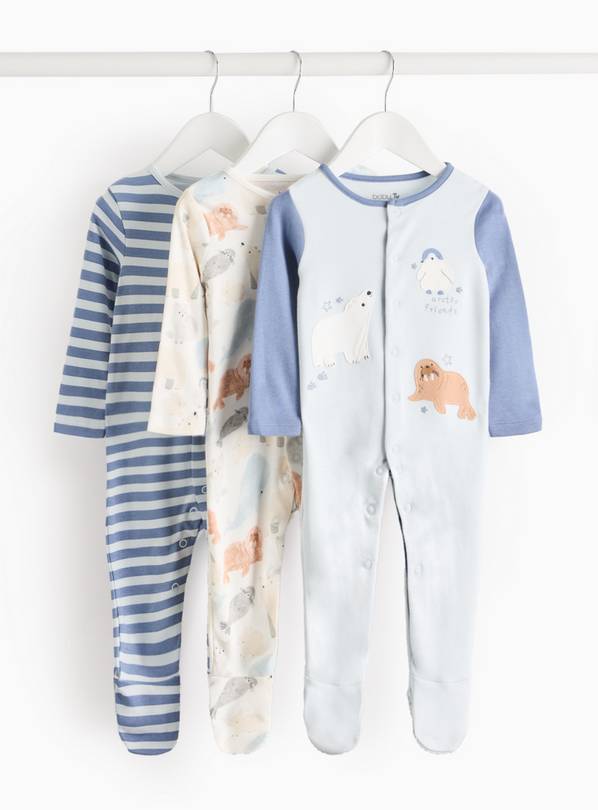 Blue Arctic Animal Long Sleeve Sleepsuit 3 Pack 3-6 months