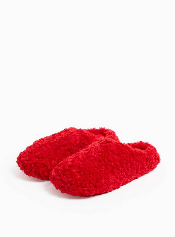 Red Curly Faux Fur Slip On Mule Slippers L