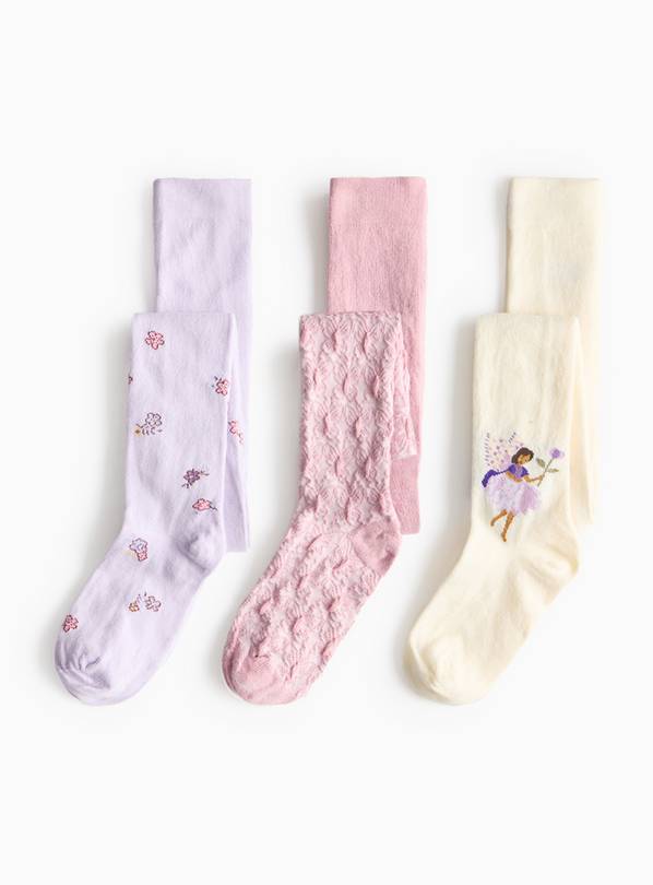 Lilac Fairy & Floral Print Tights 3 Pack 2-3 years