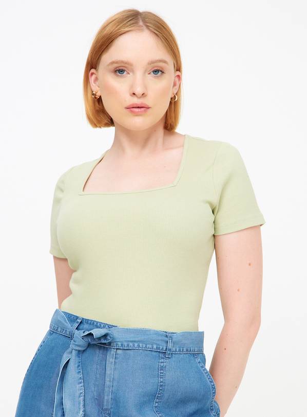 Green Square Neck Short Sleeve T-Shirt 26