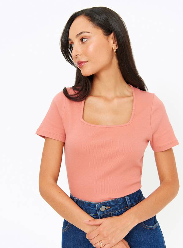 Orange Square Neck Short Sleeve T-Shirt 16