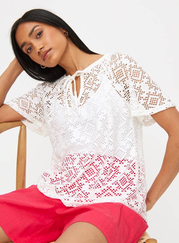 White Crochet Angel Sleeve Top 26