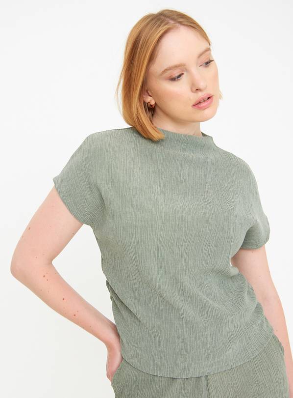 Khaki Textured High Neck Draped Top  26