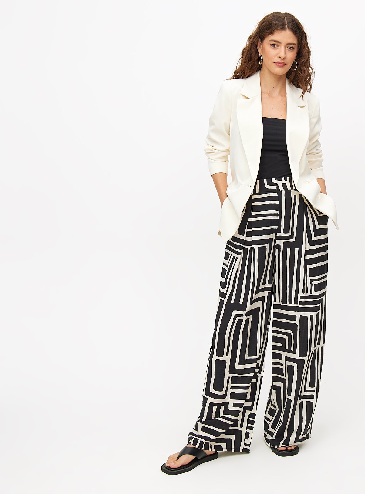 Monochrome Geometric Wide Leg Coord Trousers  16 - Image 3 thumbnail