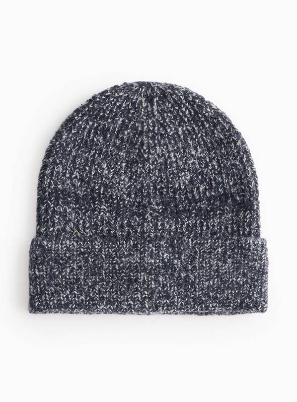 Navy Twist Yarn Knitted Beanie Hat One Size