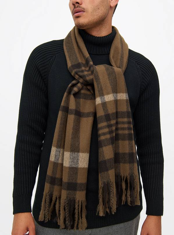 Khaki Green Check Scarf One Size