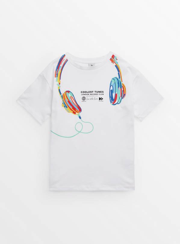 White Headphones Coolest Tunes Print T-Shirt 7 years