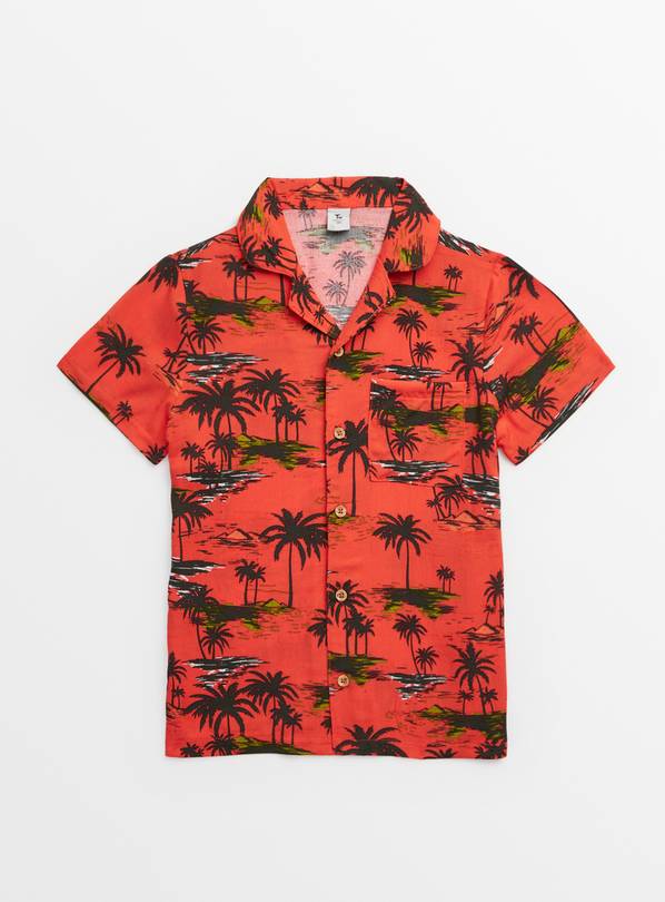 Orange Tropical Palm Print Short Sleeve Shirt 6 years