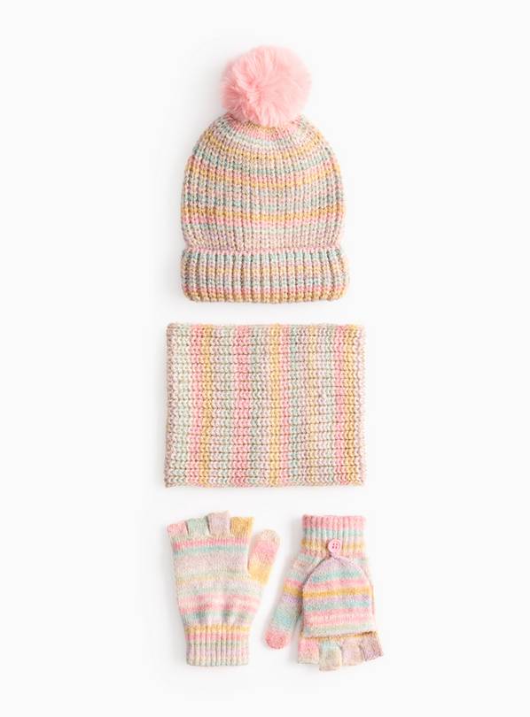 Pastel Rainbow Hat, Gloves & Snood Set 6-9 years