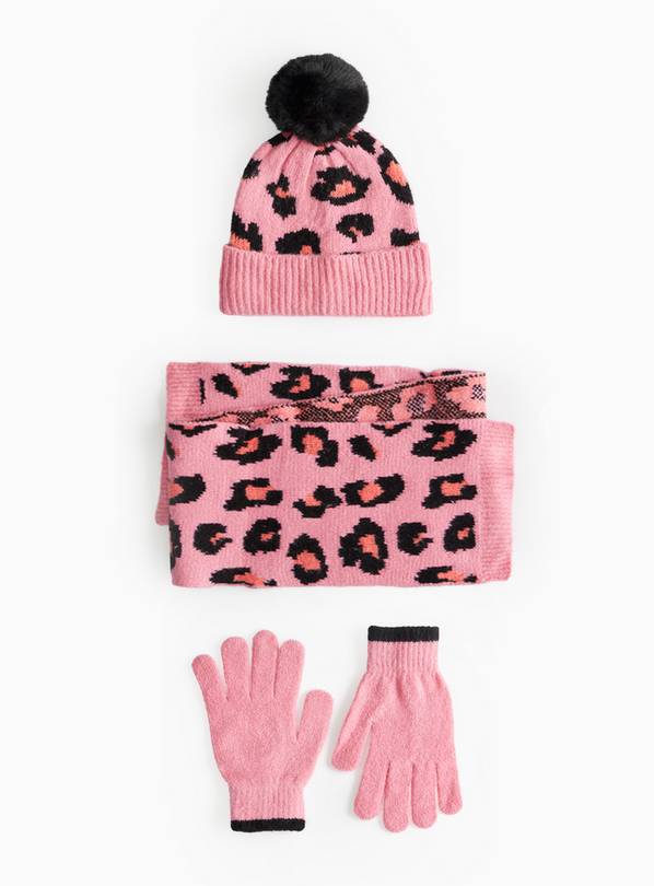 Pink Leopard Hat & Gloves Set 1-2 years