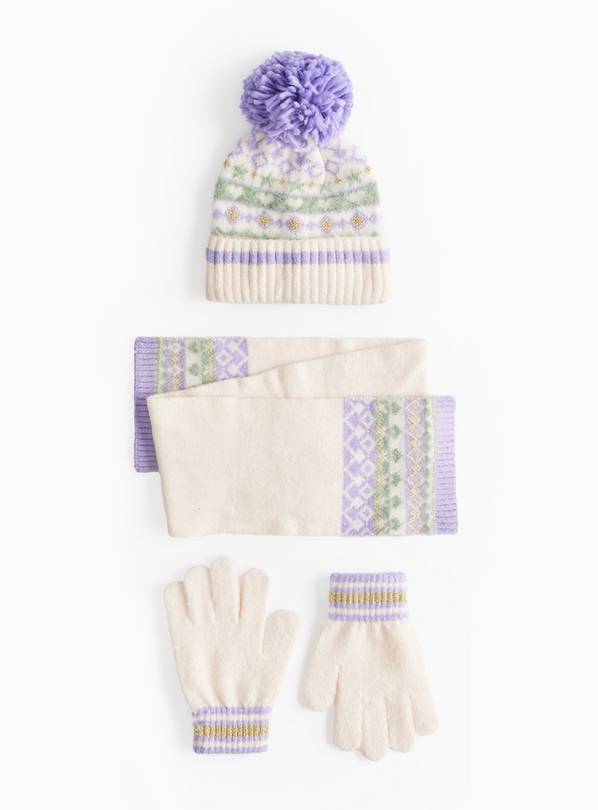 Cream Fair Isle Hat, Scarf & Gloves Set 6-9 years