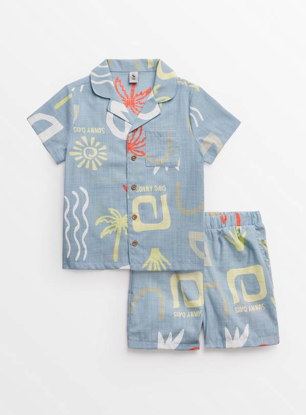 Blue Abstract Print Woven Shirt & Shorts Set 1-2 years