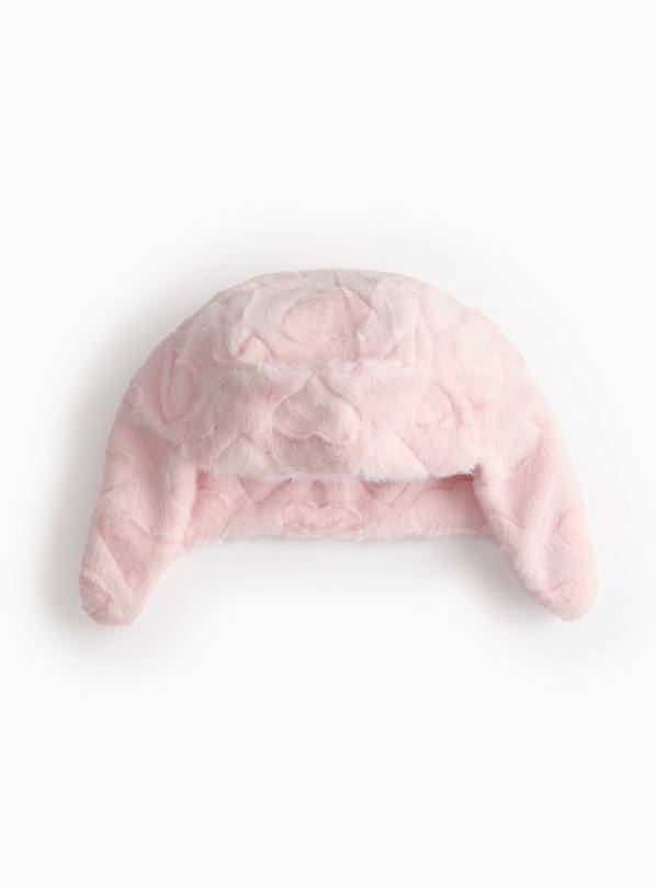 Pink Faux Fur Heart Embossed Trapper Winter Hat 6-9 years
