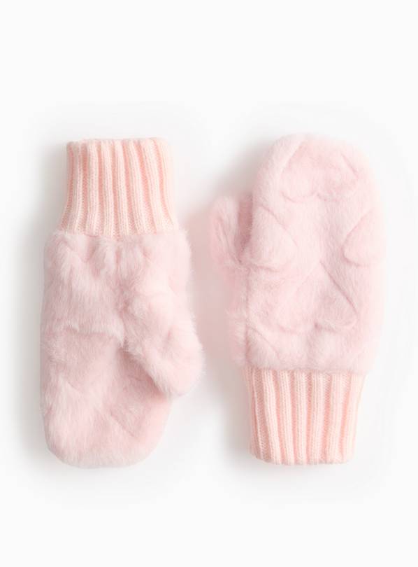 Pink Heart Embossed Faux Fur Mittens 3-5 years