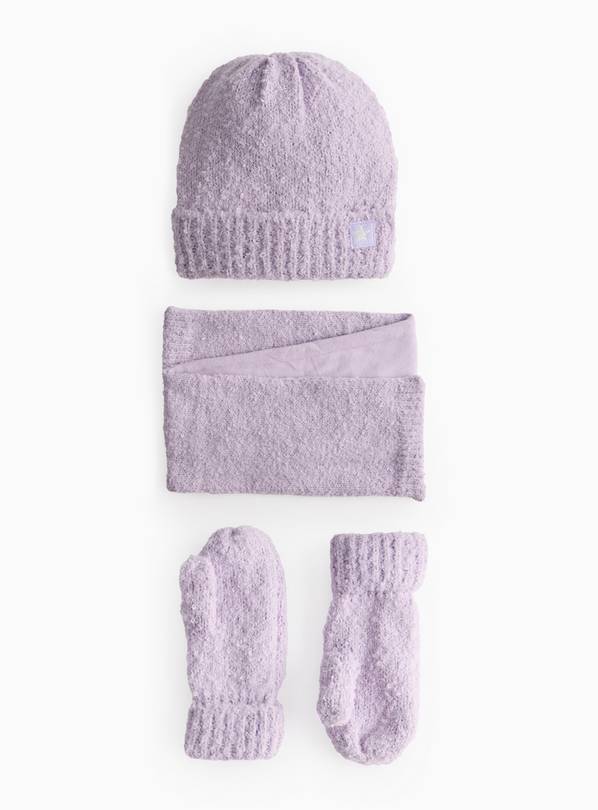 Lilac Knitted Hat, Gloves & Scarf Set  1-2 years