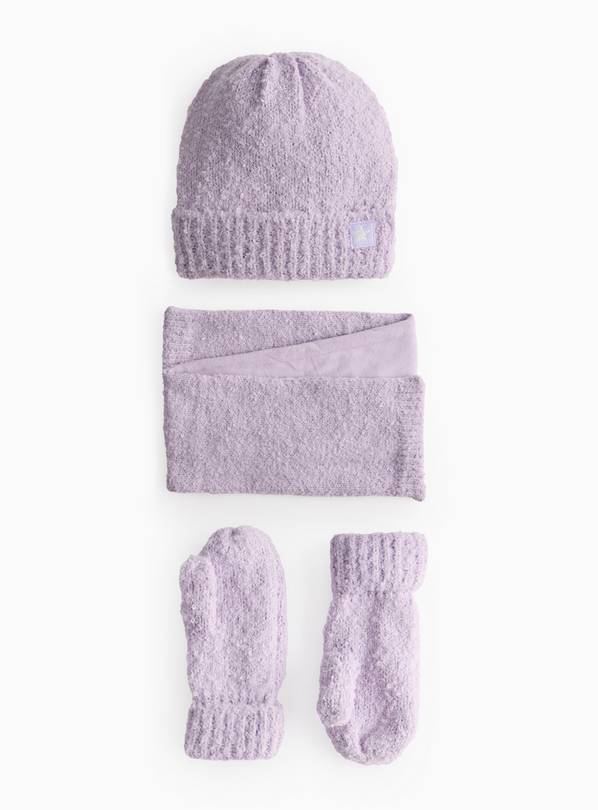 Lilac Knitted Hat, Gloves & Scarf Set  10-13 years