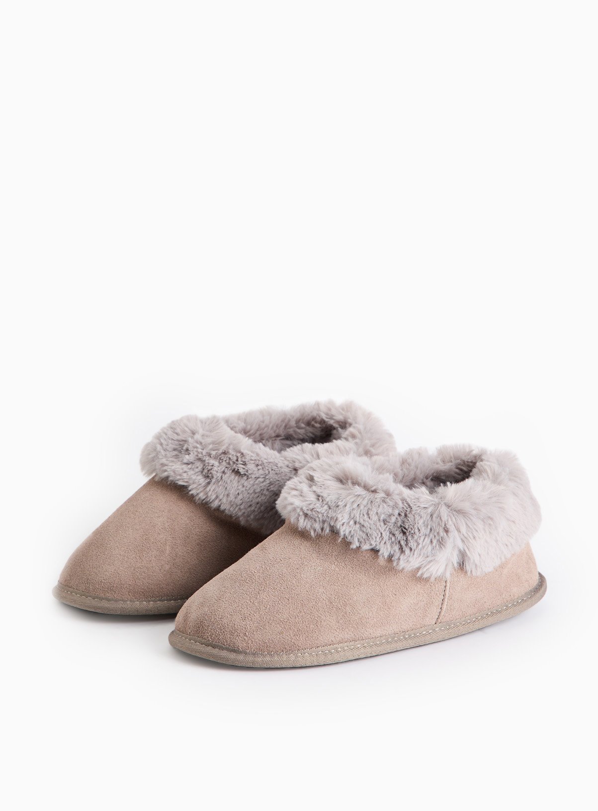 totes® Taupe Suede Faux Fur Cuff Short Slipper Boots 6