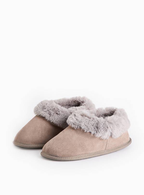 totes® Taupe Suede Faux Fur Cuff Short Slipper Boots 5