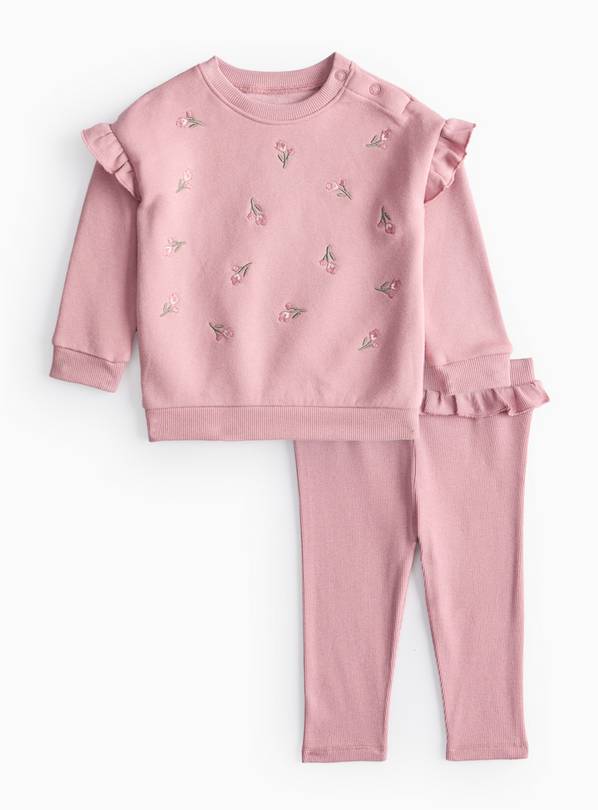 Pink Embroidered Sweatshirt & Leggings Set 9-12 months