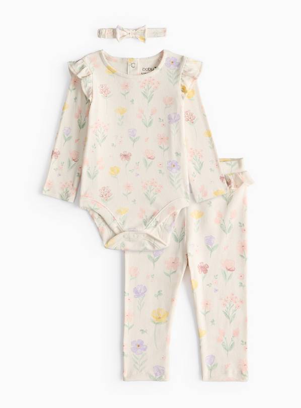 Neutral Floral Bodysuit Set 3-6 months