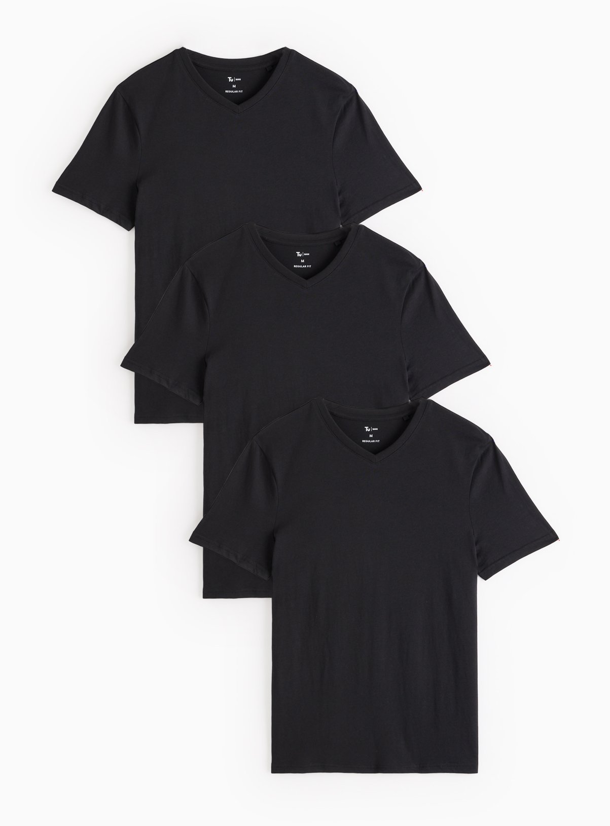 Black Core V-Neck Short Sleeve T-Shirt 3 Pack M - Image 1 thumbnail