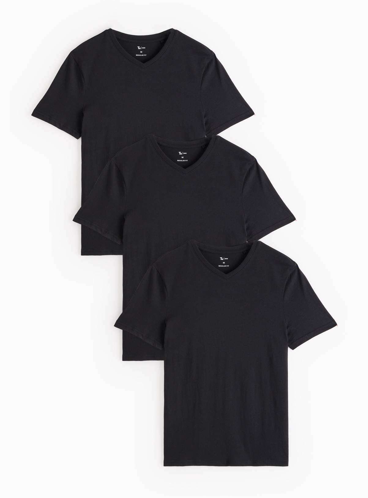 Black Core V-Neck Short Sleeve T-Shirt 3 Pack M - Image 1