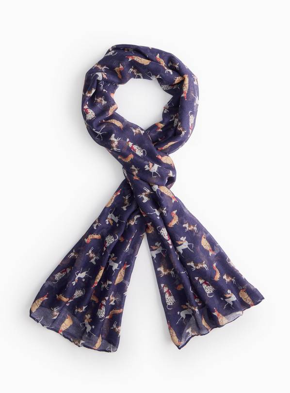 Navy Dog Printed Lightweight Scarf One Size