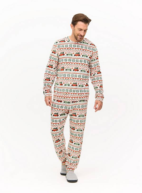 Matching Family Men's Christmas Fair Isle Car Print Fleece Pyjamas XXXL