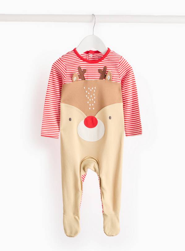 Novelty Christmas Reindeer Print Long Sleeve Sleepsuit 3-6 months