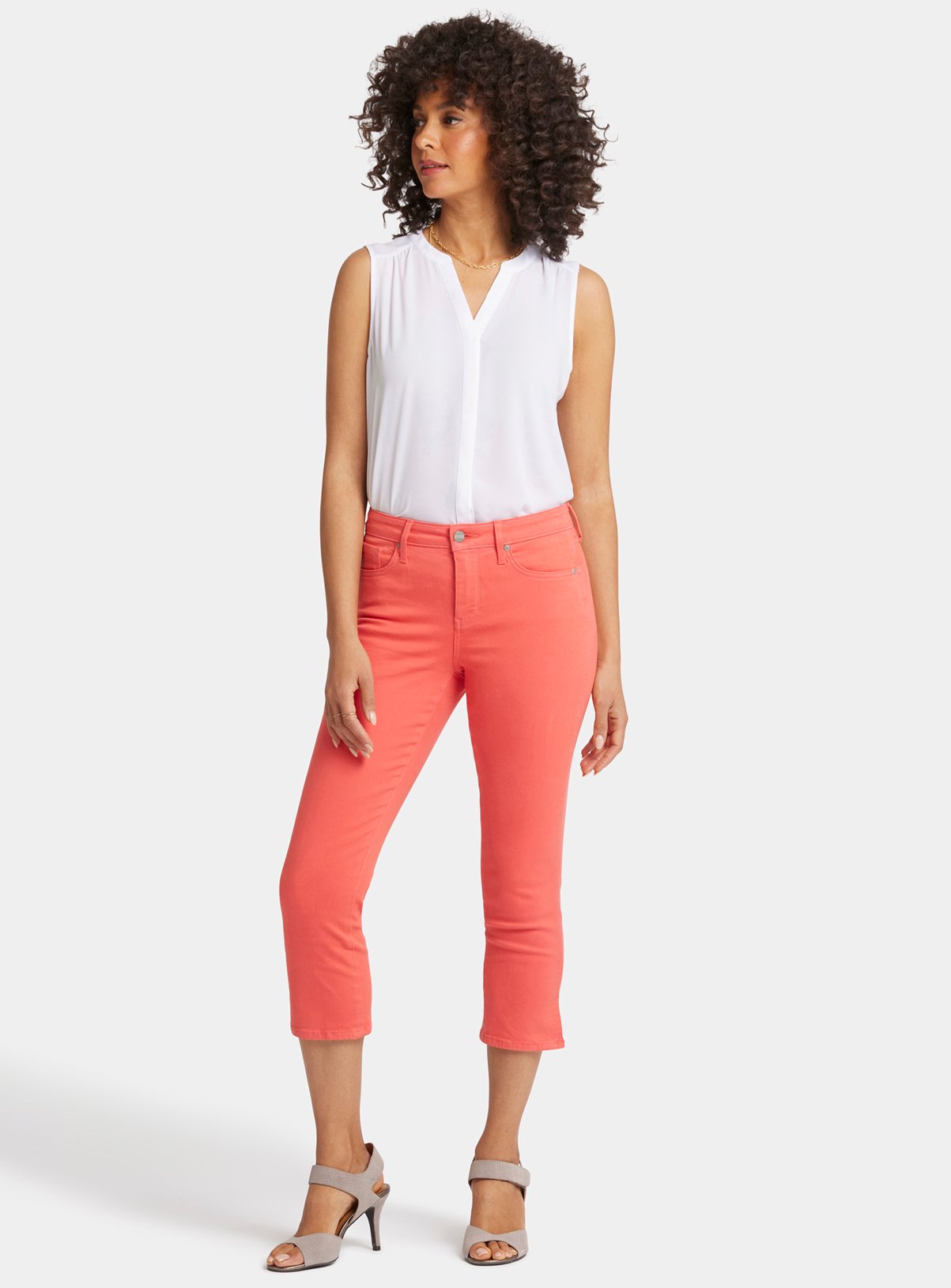 Coral NYDJ Chloe Capri Jeans With Side Slits Pink