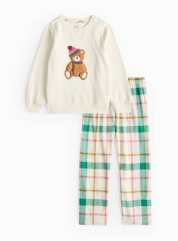 Matching Family Kids' Cream & Green Bear Christmas Pyjamas 1.5-2 years