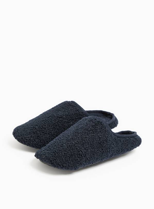 Navy Borg Fleece Mule Slippers L