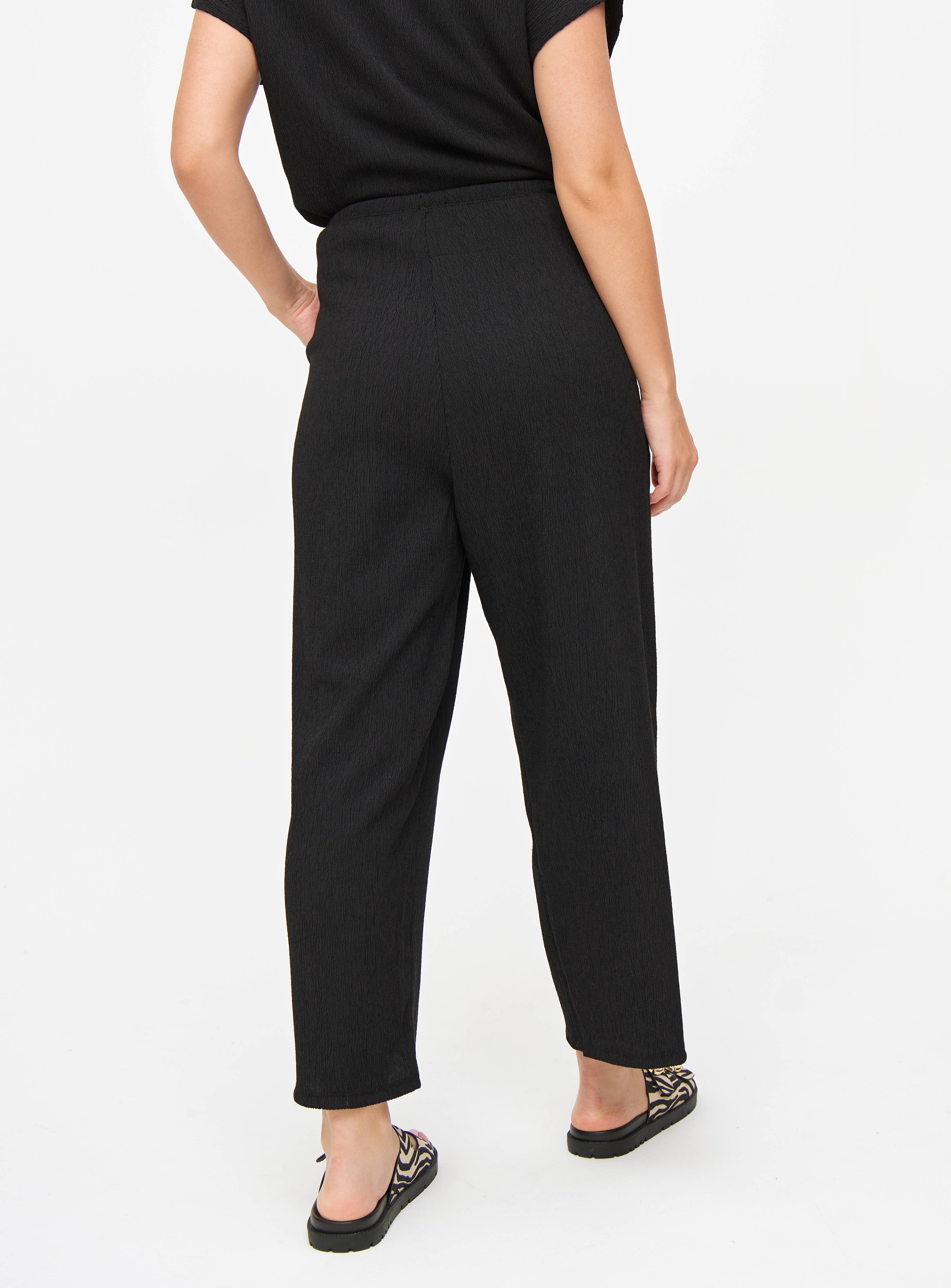 Black Crinkle Wide Leg Cropped Coord Trousers  14 - Image 4